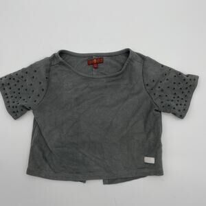 7 FOR ALL MANKIND Girls Shirt Size 5  Grey Faux Suede Split Back Edgy Top